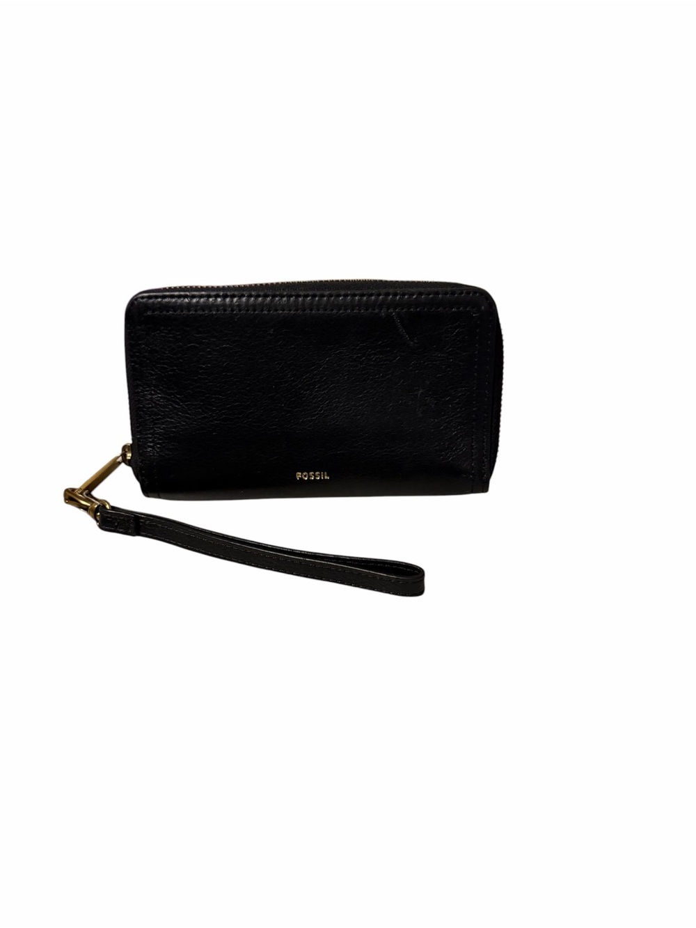Fossil Black Leather Zip-Around Wristlet